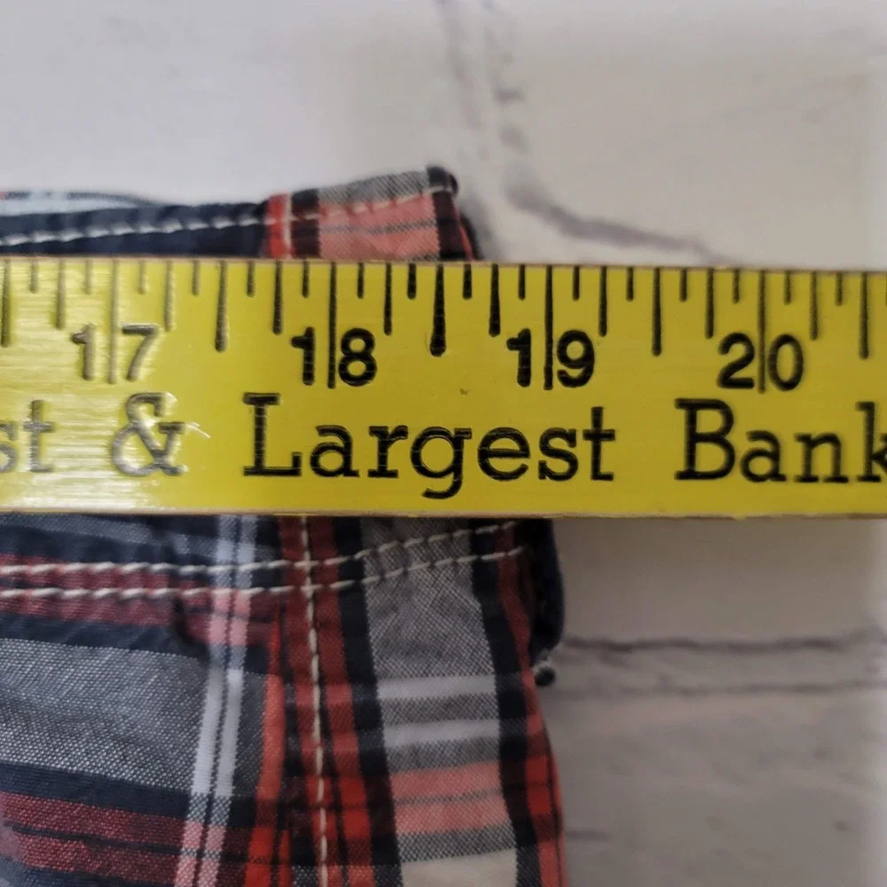 American Eagle Mens Plaid Shorts 36 Classic Preppy Length Navy Blue Red‎ Cotton